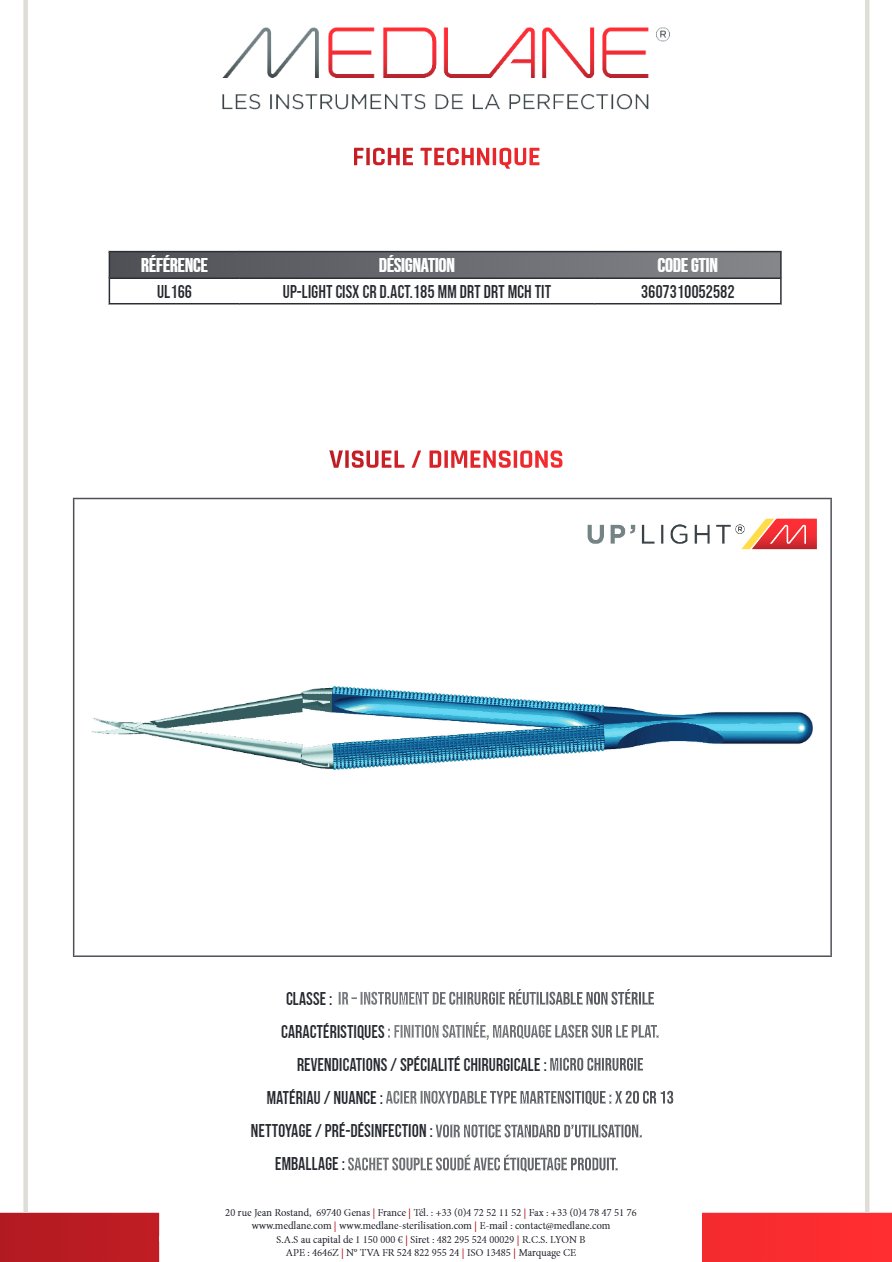 Up-light Ciseaux Cr D. act.185 mm Droit Droit Manche Titane — REF UL166