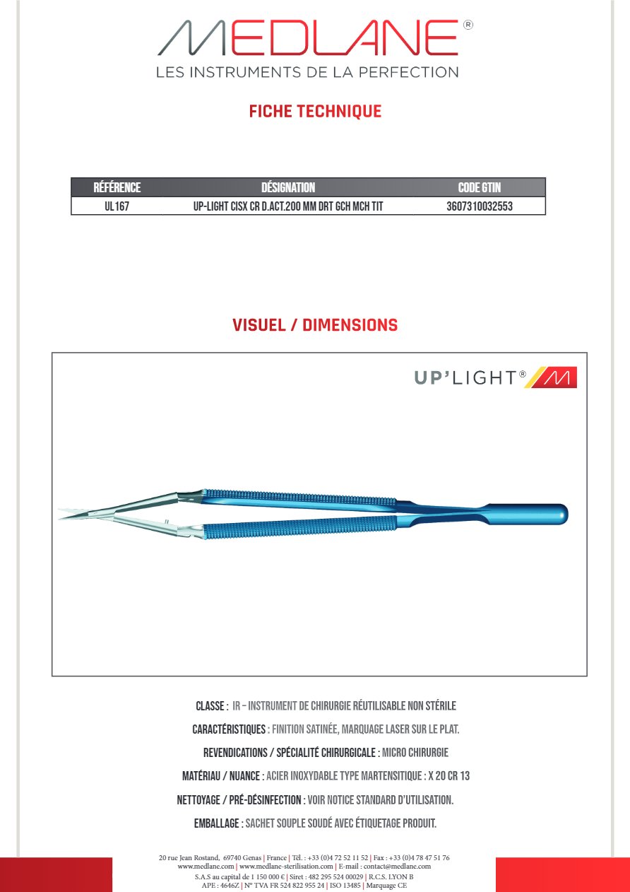 Up-light Ciseaux Cr D. act.200 mm Droit Gch Manche Titane — REF UL167