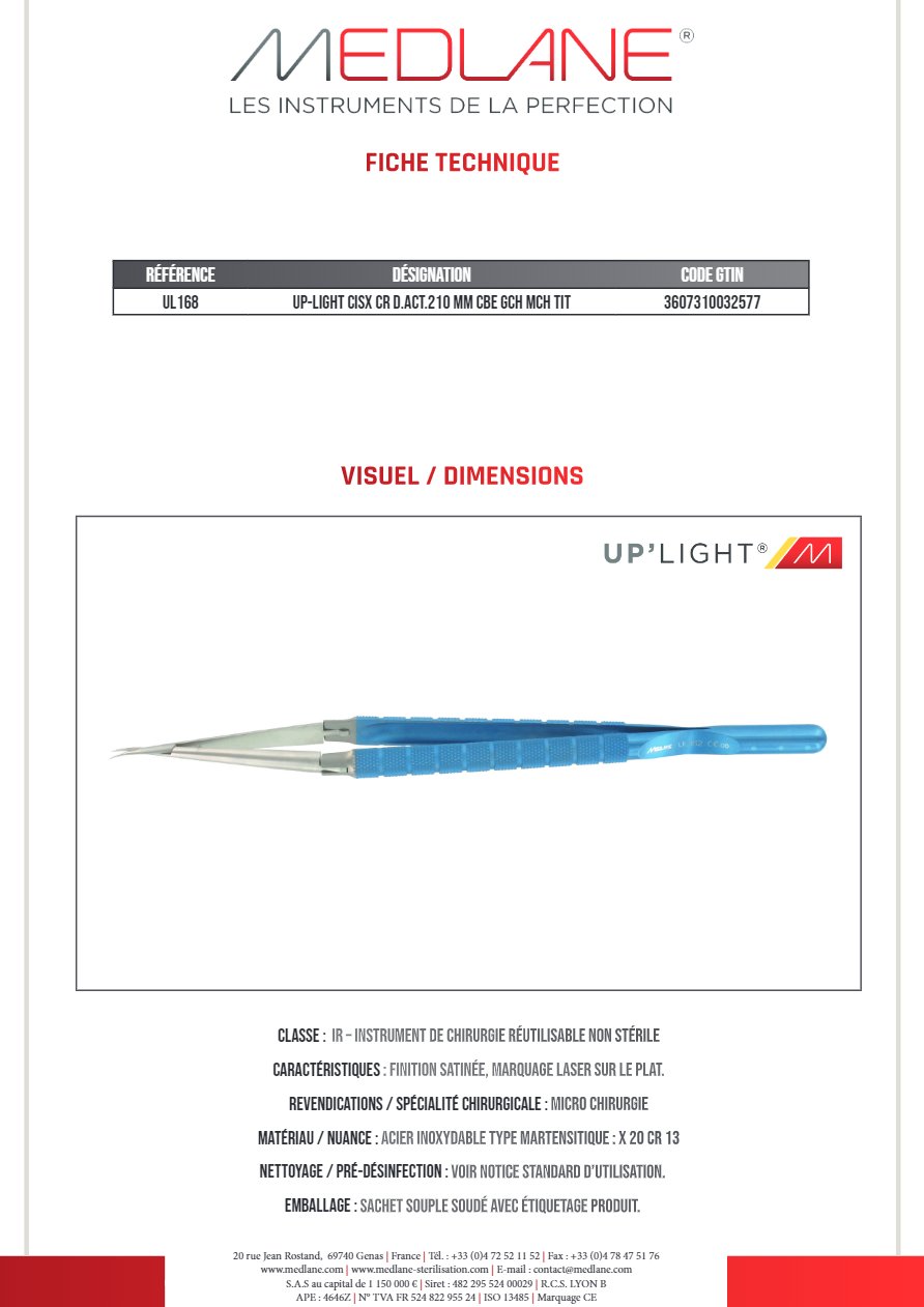 Up-light Ciseaux Cr D. act.210 mm Courbe Gch Manche Titane — REF UL168