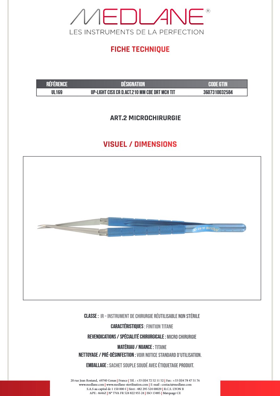 Up-light Ciseaux Cr D. act.210 mm Courbe Droit Manche Titane — REF UL169