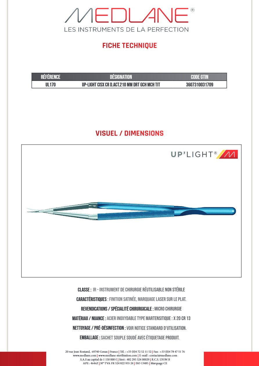 Up-light Ciseaux Cr D. act.210 mm Droit Gch Manche Titane — REF UL170