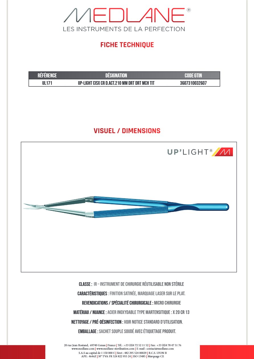 Up-light Ciseaux Cr D. act.210 mm Droit Droit Manche Titane — REF UL171