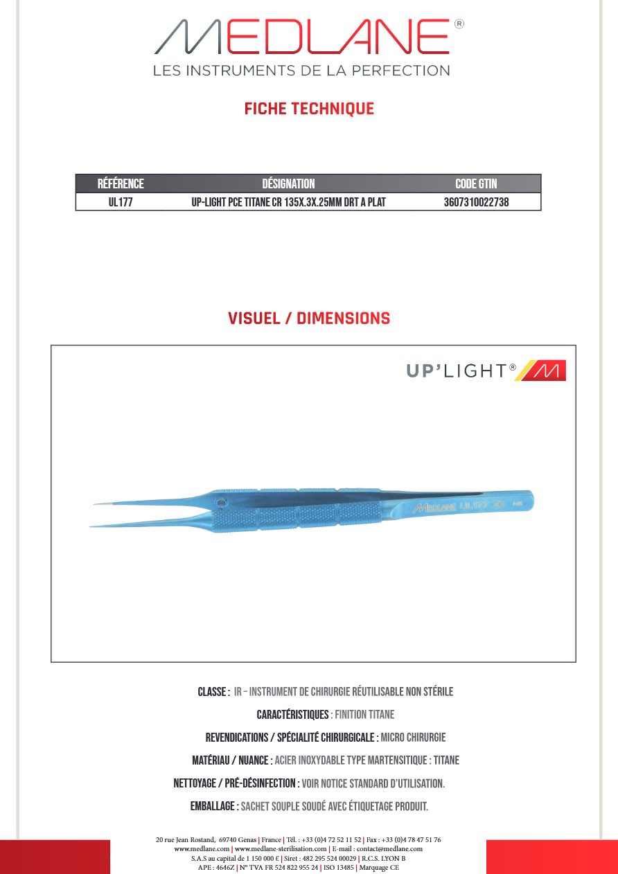 Up-light Pince Titane Cr 135X.3X.25MM Droit a Plateau — REF UL177
