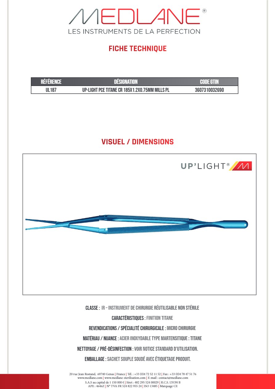 Up-light Pince Titane Cr 185X1.2X0.75MM Mills Pl — REF UL187