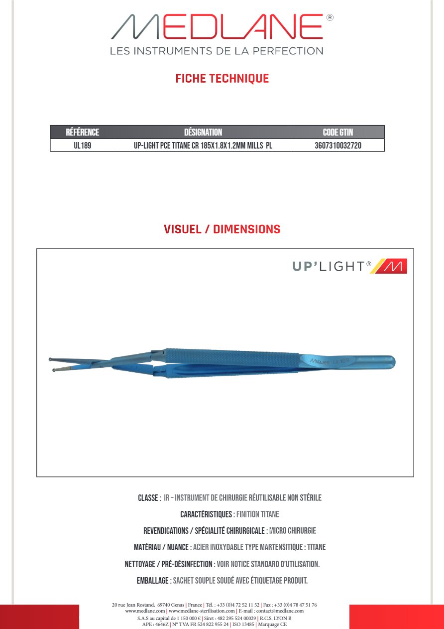 Up-light Pince Titane Cr 185X1.8X1.2MM Mills Pl — REF UL189