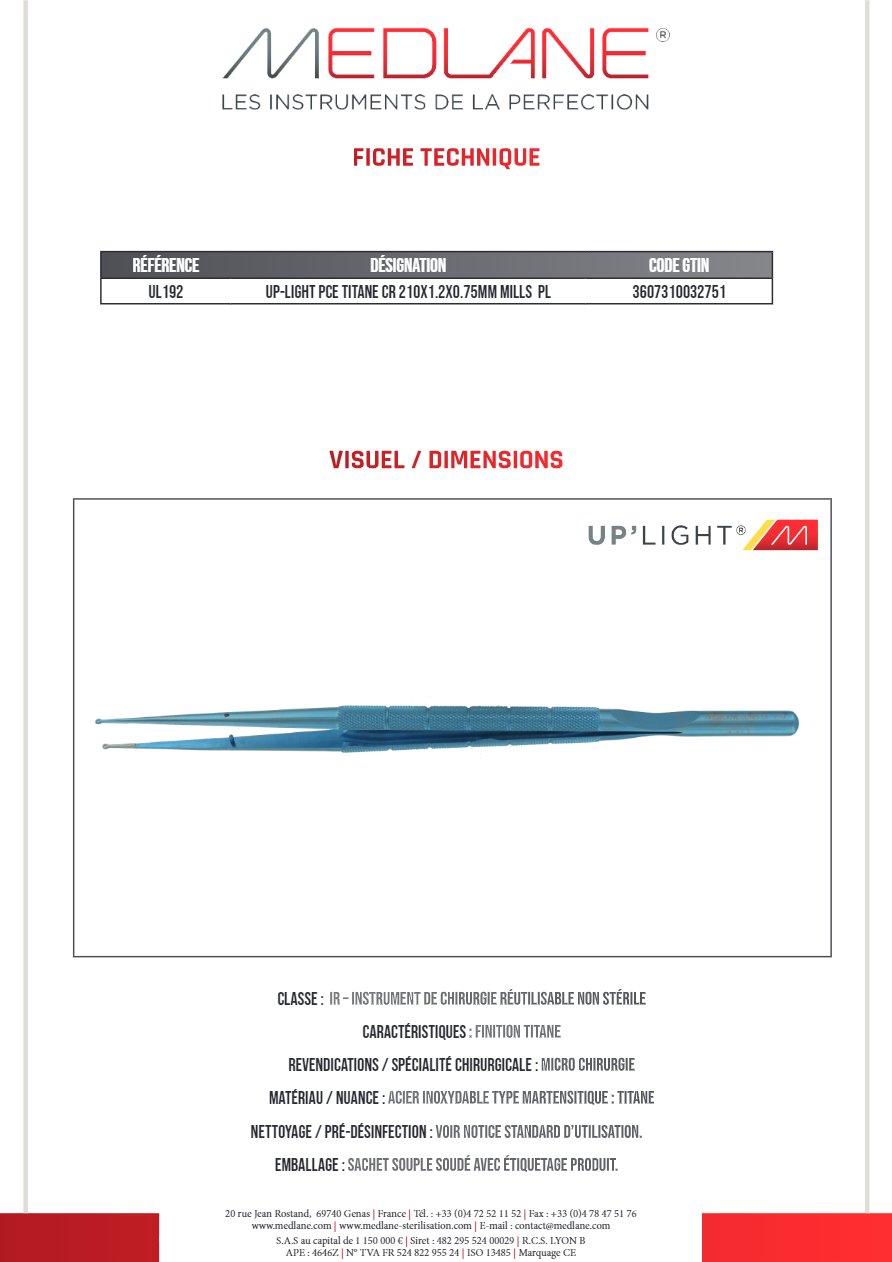 Up-light Pince Titane Cr 210X1.2X0.75MM Mills Pl — REF UL192