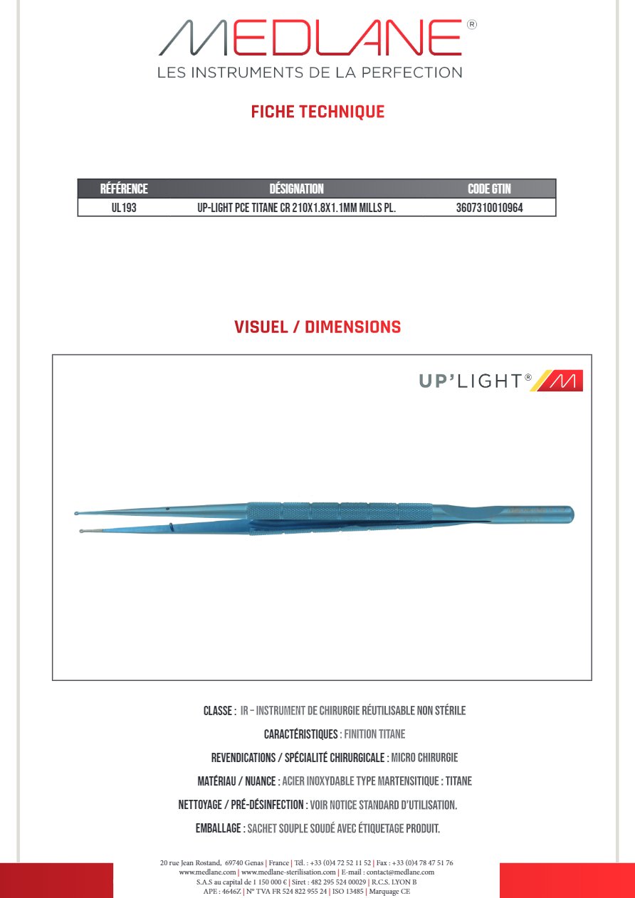 Up-light Pince Titane Cr 210X1.8X1.1MM Mills Pl. — REF UL193