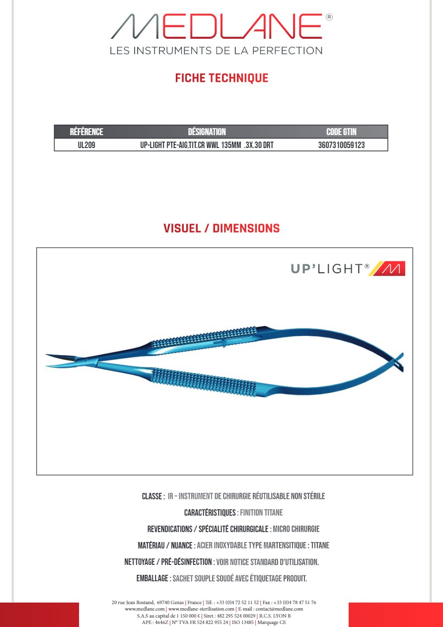 Up-light Pointe-Aiguille titane cr Wwl 135MM.3x.30 Droit — REF UL209