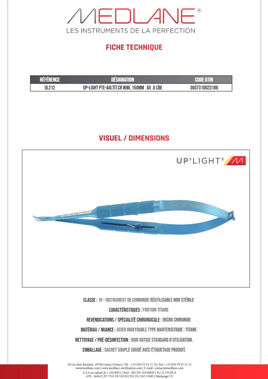 Up-light Pointe-Aiguille titane cr Wwl 150MM.6x.6 Courbe — UL212