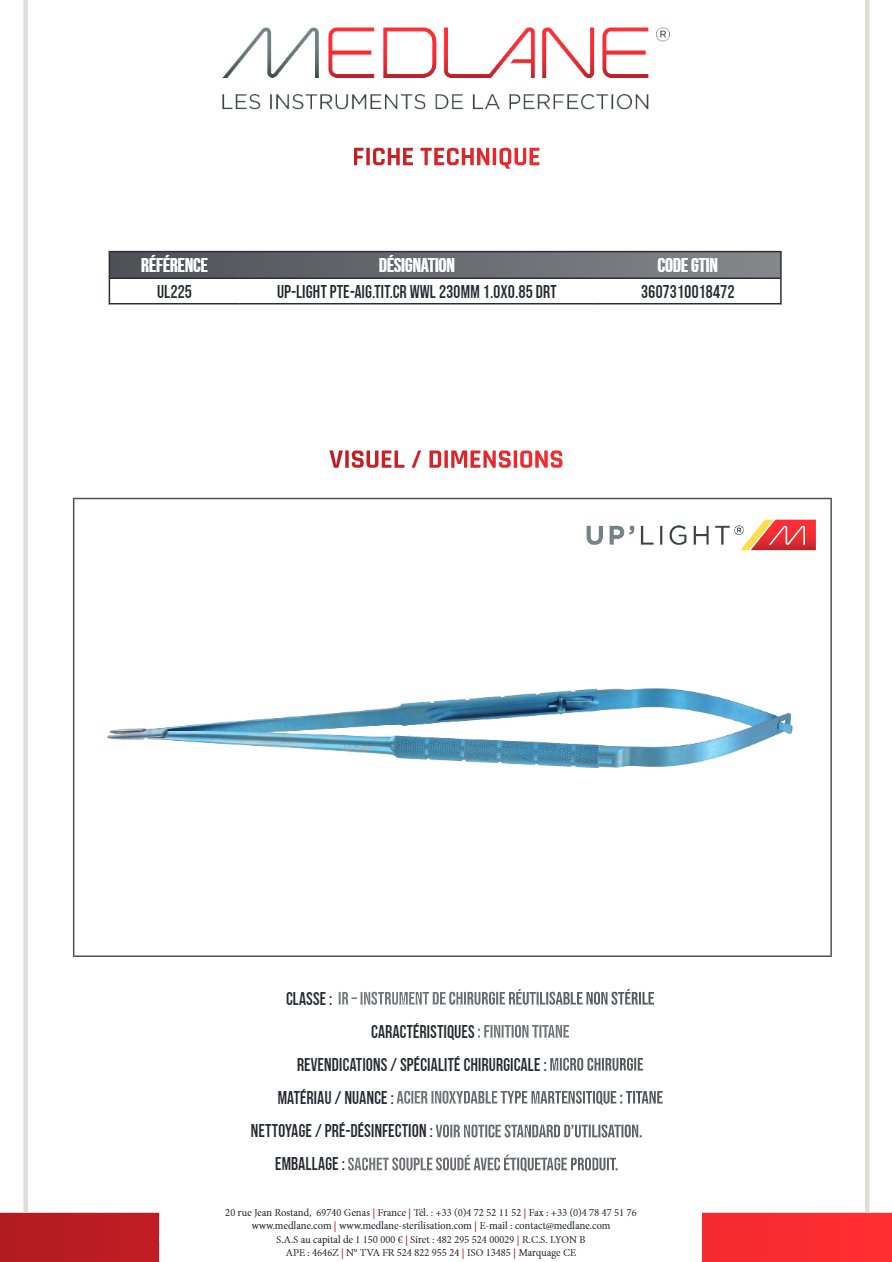 Up-light Pointe-Aiguille titane cr Wwl 230MM 1.0X0.85 Droit — REF UL225