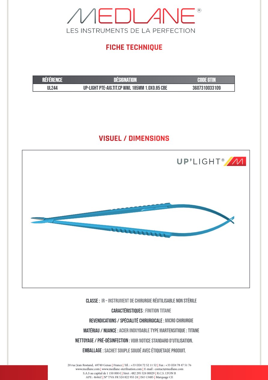 Up-light Pointe-Aiguille titane cp Wwl 185MM 1.0X0.85 Courbe — REF UL244