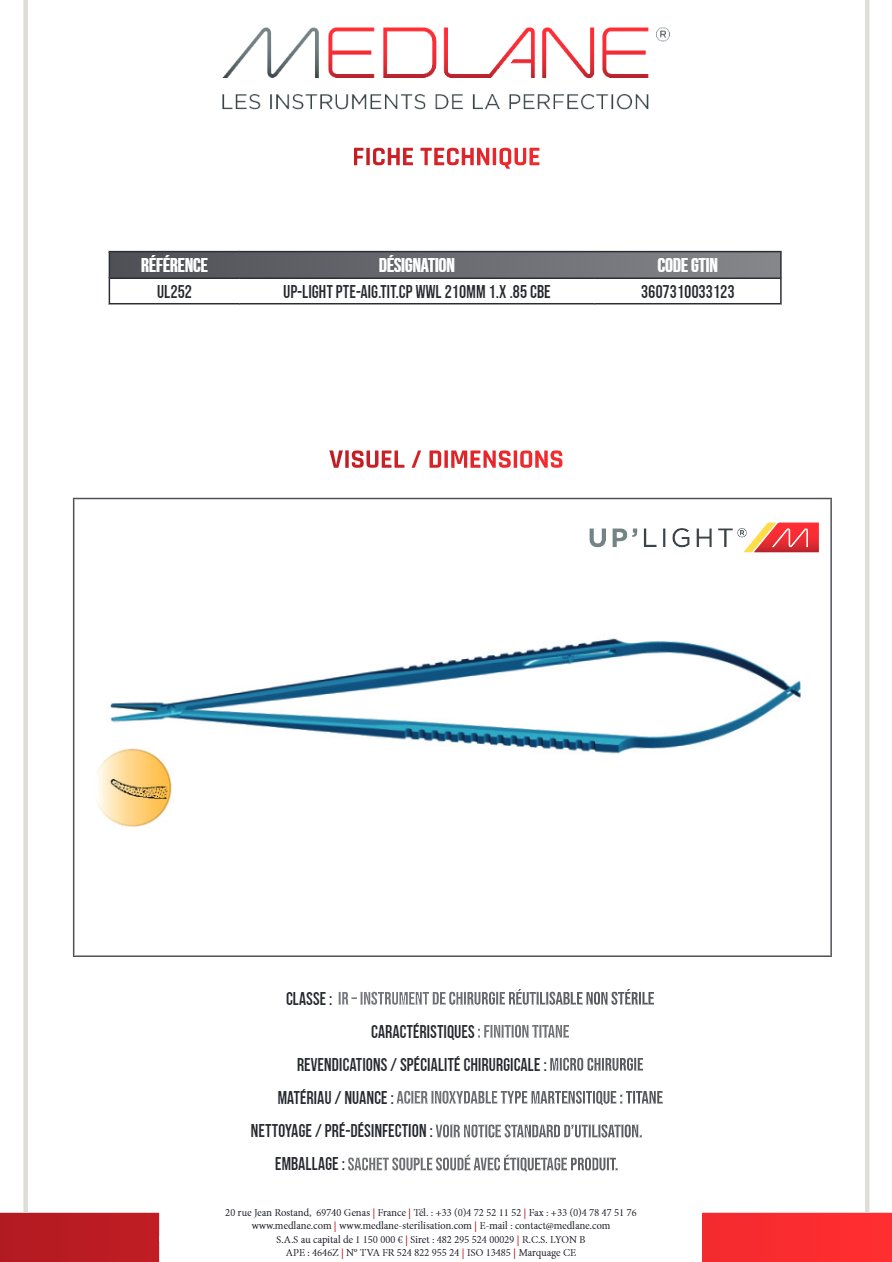 Up-light Pointe-Aiguille titane cp Wwl 210MM 1.X.85 Courbe — REF UL252