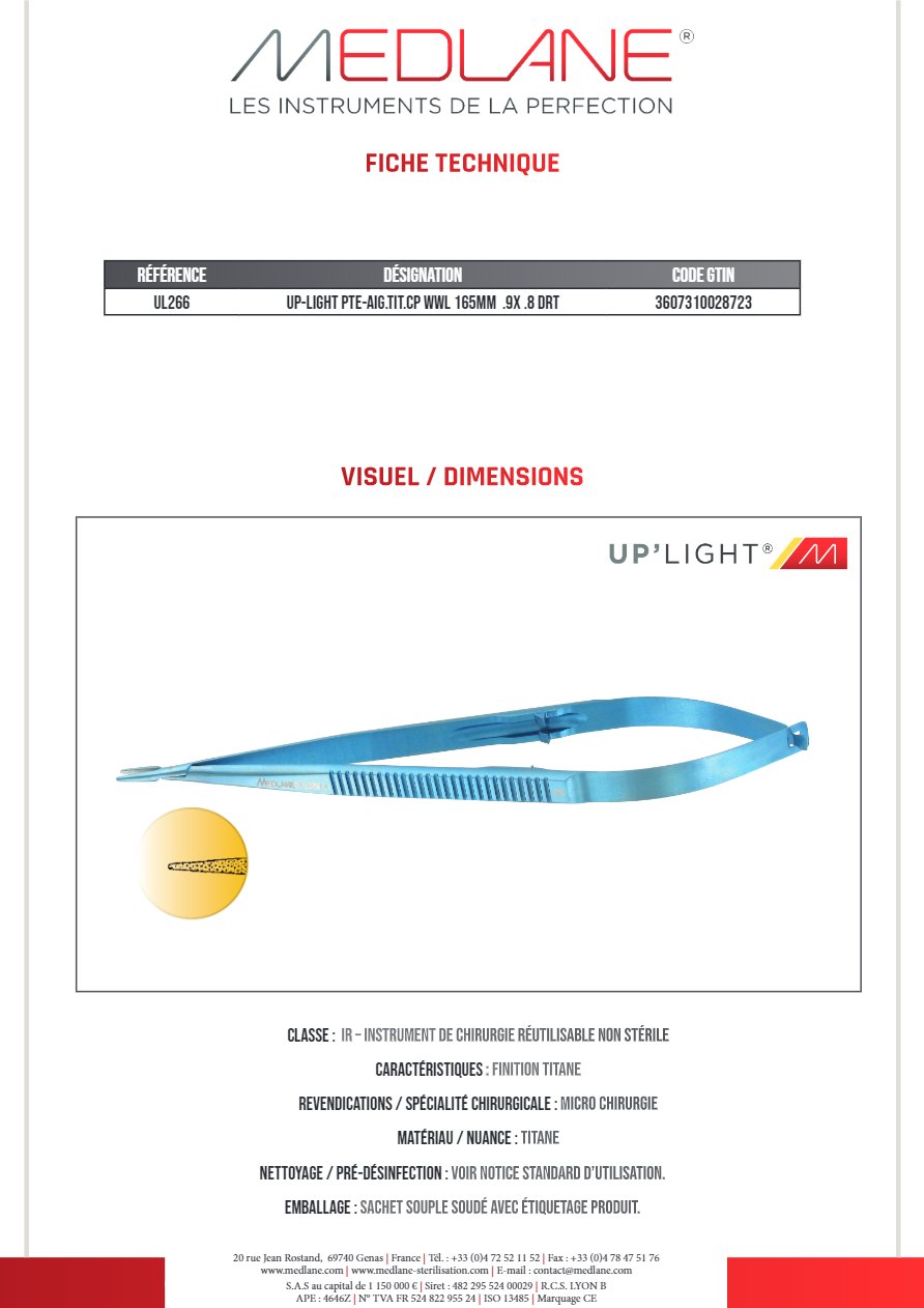 Up-light Pointe-Aiguille titane cp Wwl 165MM.9x.8 Droit — REF UL266