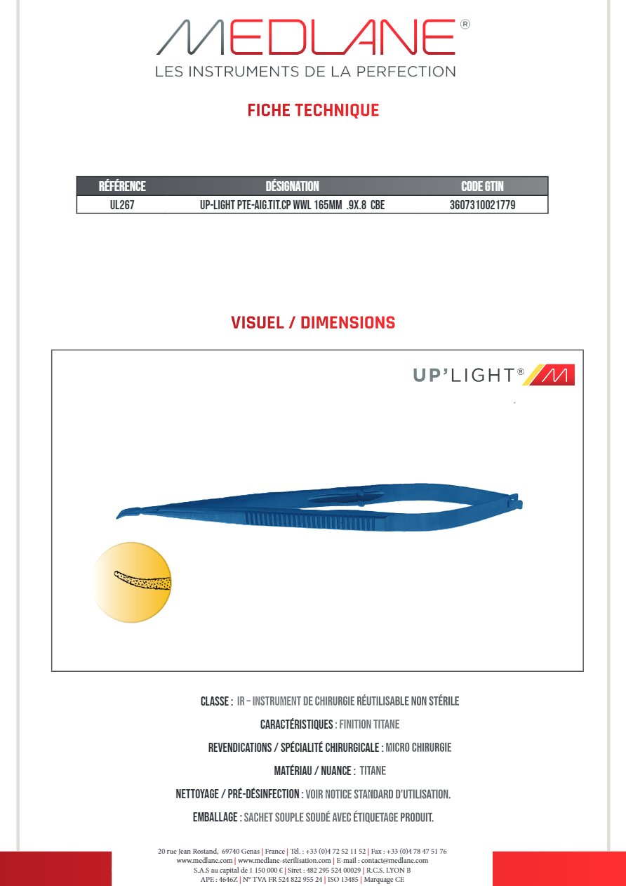 Up-light Pointe-Aiguille titane cp Wwl 165MM.9x.8 Courbe — REF UL267
