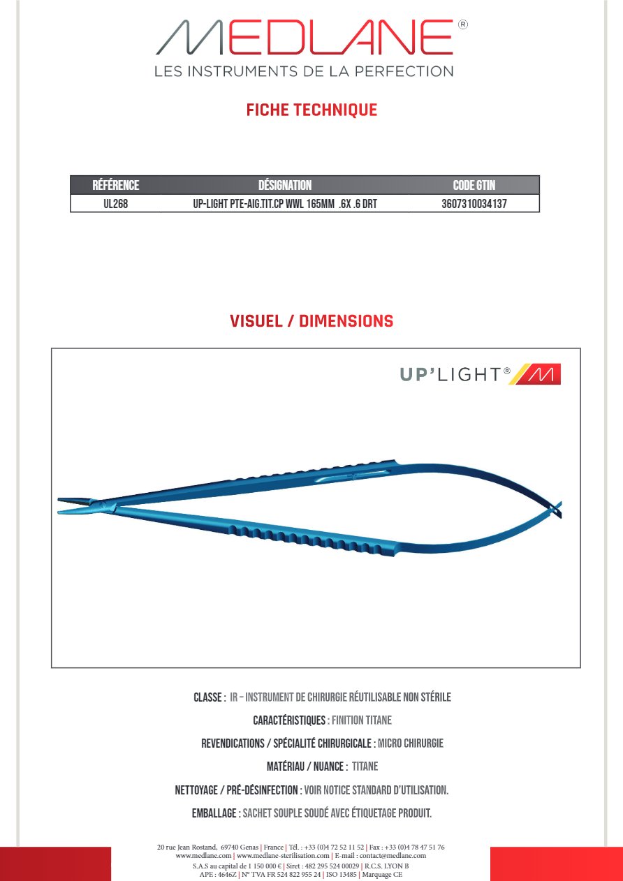 Up-light Pointe-Aiguille titane cp Wwl 165MM.6x.6 Droit — REF UL268
