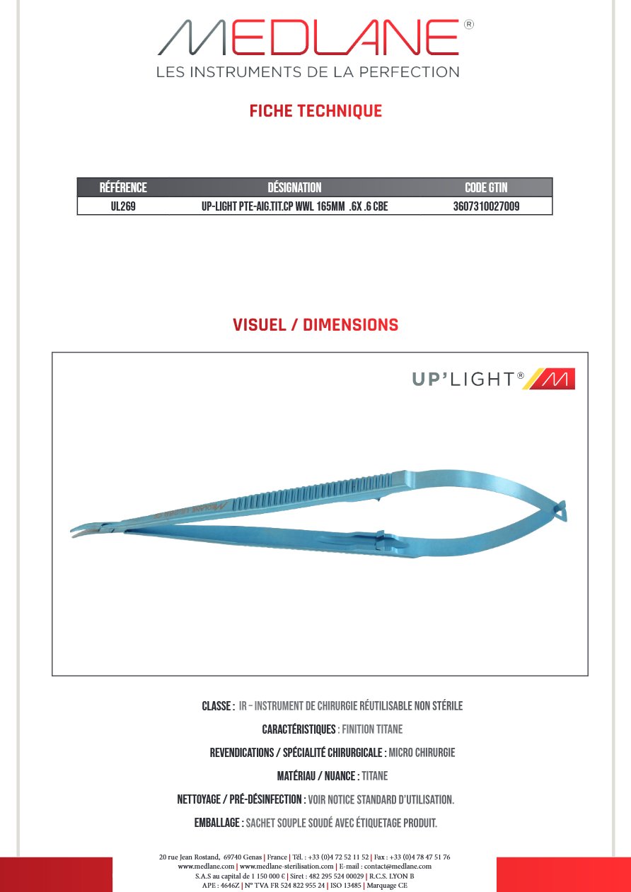 Up-light Pointe-Aiguille titane cp Wwl 165MM.6x.6 Courbe — REF UL269