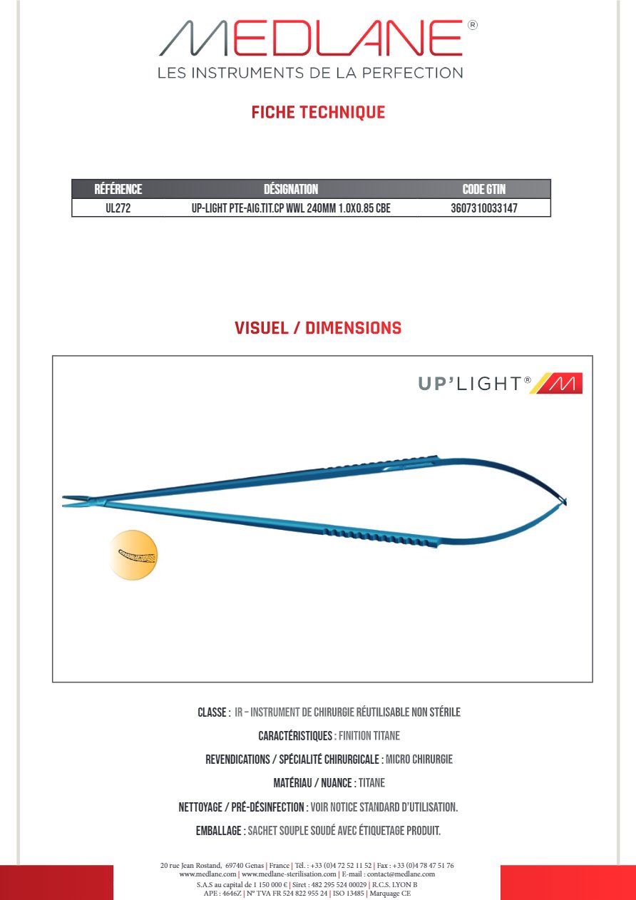 Up-light Pointe-Aiguille titane cp Wwl 240MM 1.0X0.85 Courbe — REF UL272