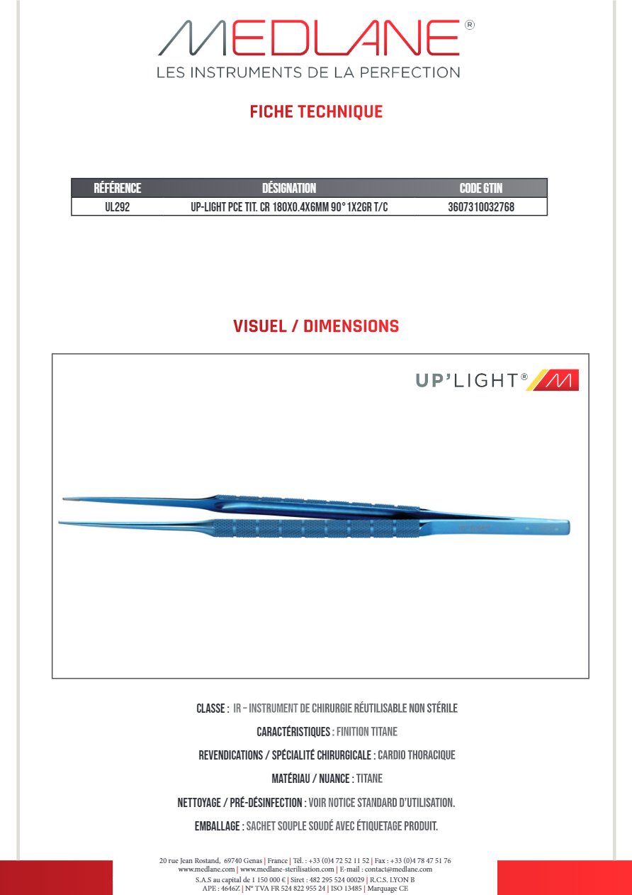 Up-light Pince Titane Cr 180X0.4X6MM 90°1X2GR T/c — REF UL292