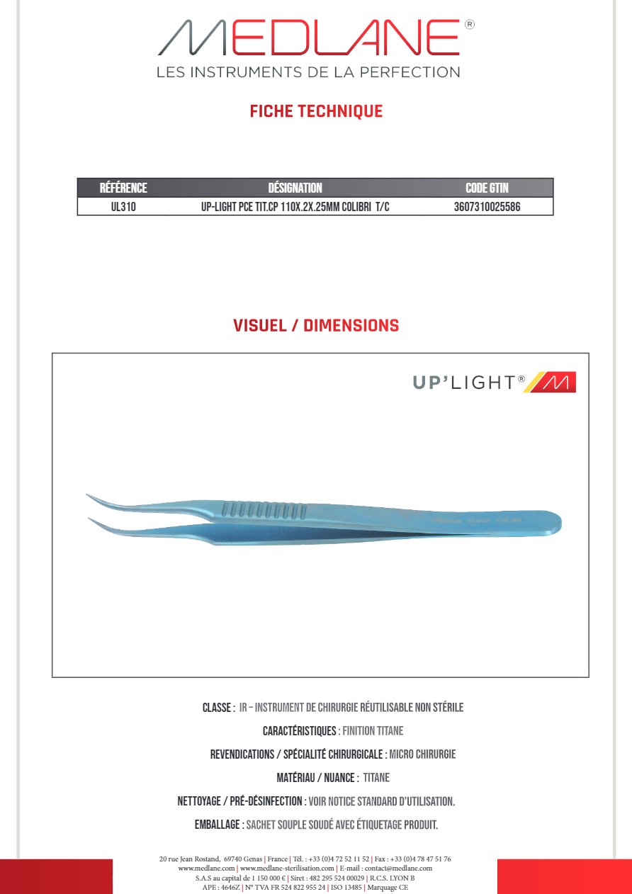 Up-light Pince Titane cp 110X.2X.25MM Colibri T/c — REF UL310