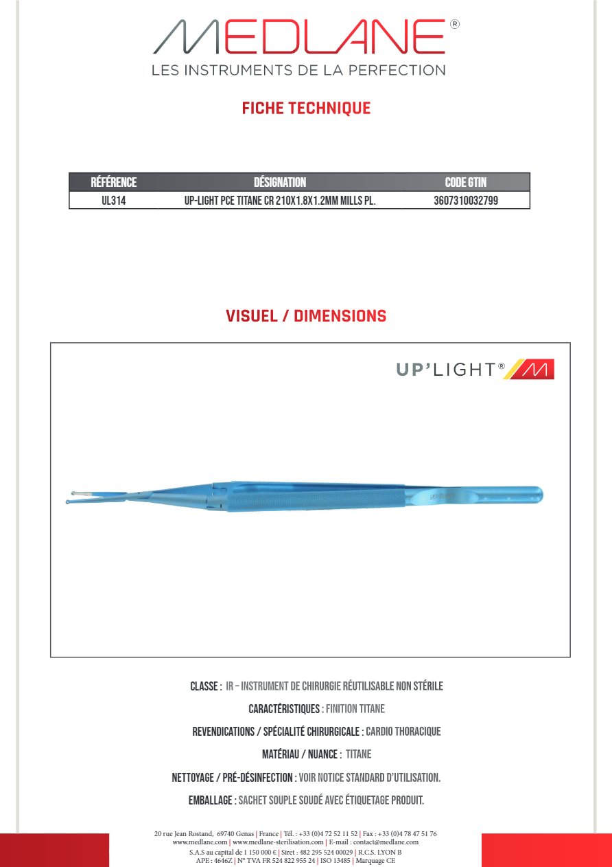 Up-light Pince Titane Cr 210X1.8X1.2MM Mills Pl. — REF UL314