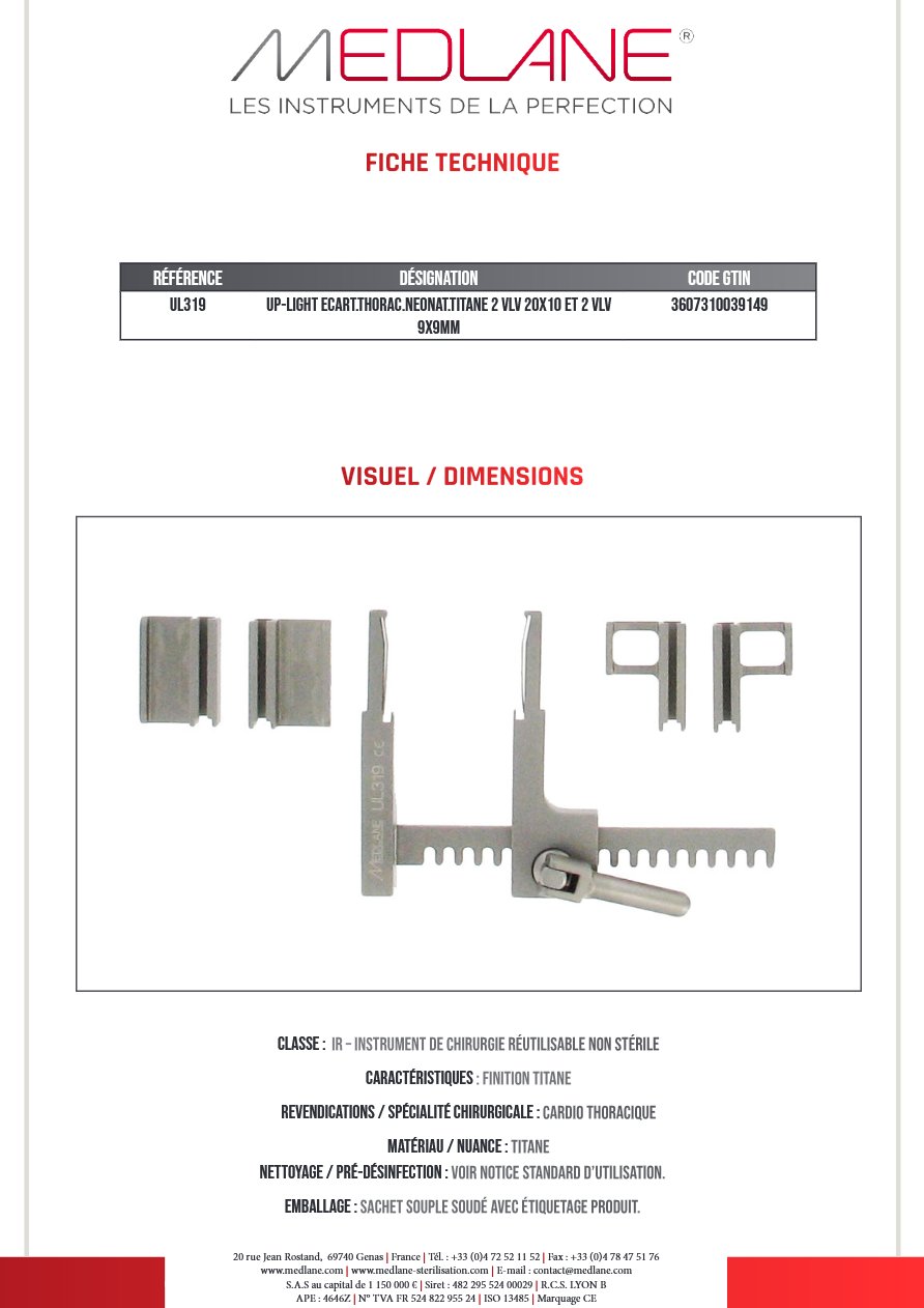 Up-light Ecart. Thorac. Neonat. Titane 2 Vlv 20X10 Et 2 Vlv 9x9mm — REF UL319
