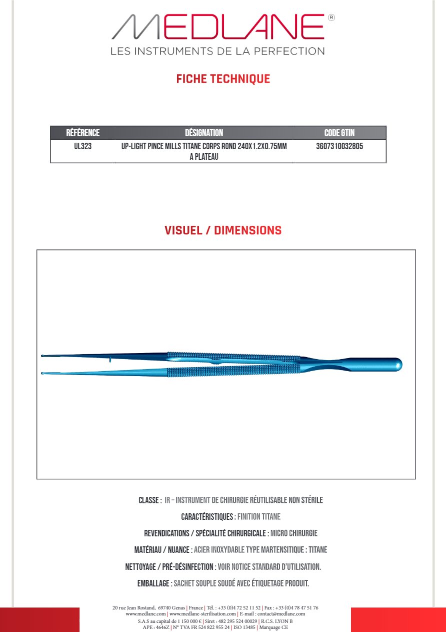 Up-light Pince Titane Cr 240X1.2X0.75MM Mills Pl — REF UL323