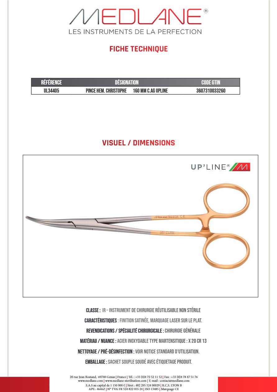 PINCE Hémostatique CHRISTOPHE 160 MM C. AG UPLINE — REF UL34405