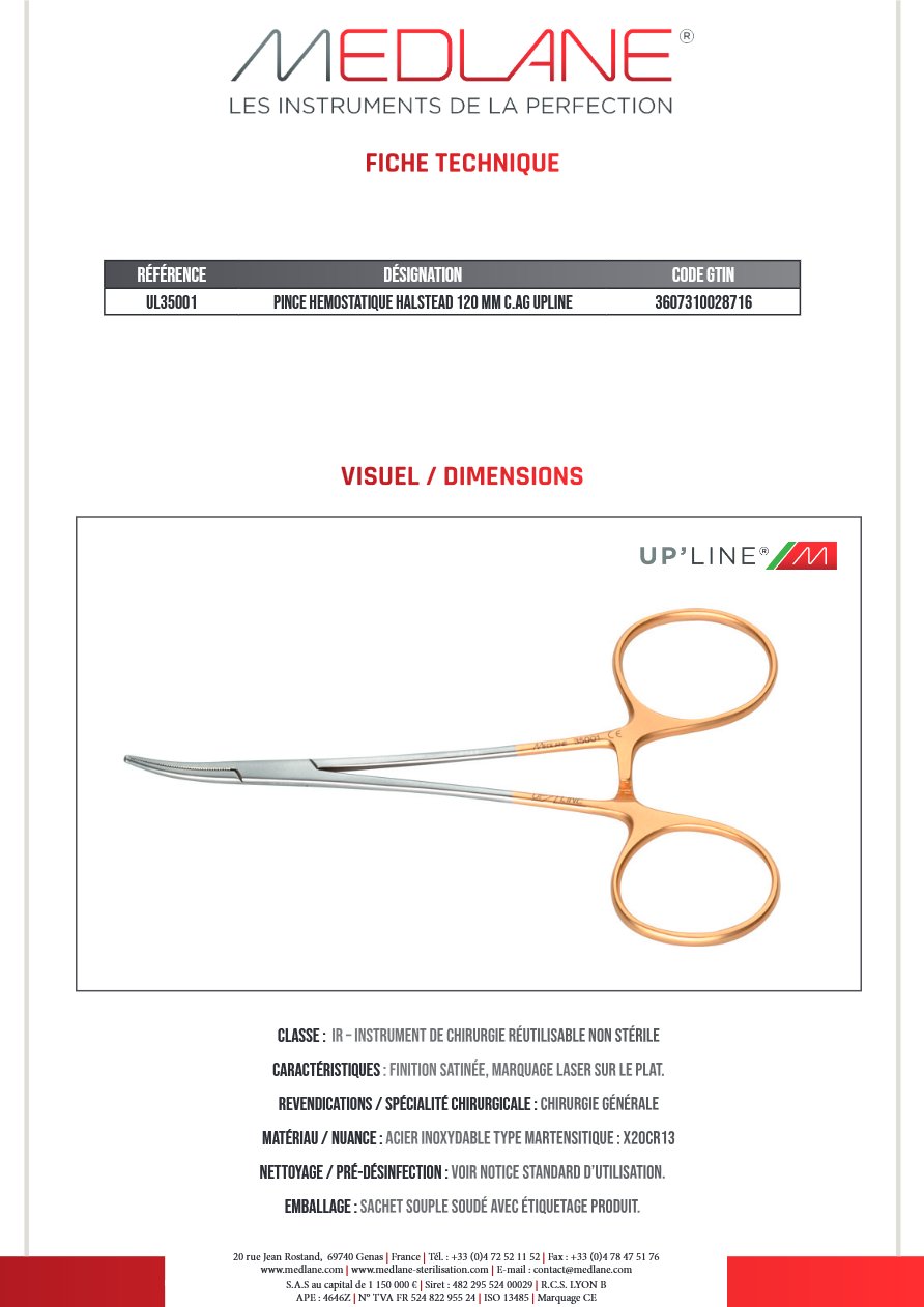 Pince Hémostatique Halstead 120 mm C. avec Griffes Upline — REF UL35001