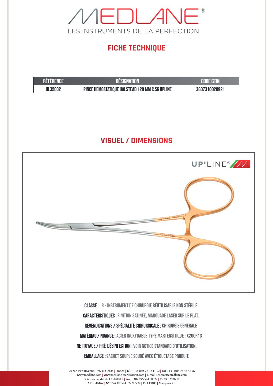 Pince Hémostatique Halstead 120 mm C. sans Griffes Upline — REF UL35002