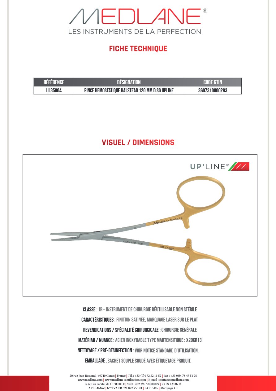 Pince Hémostatique Halstead 120 mm D. sans Griffes Upline — REF UL35004
