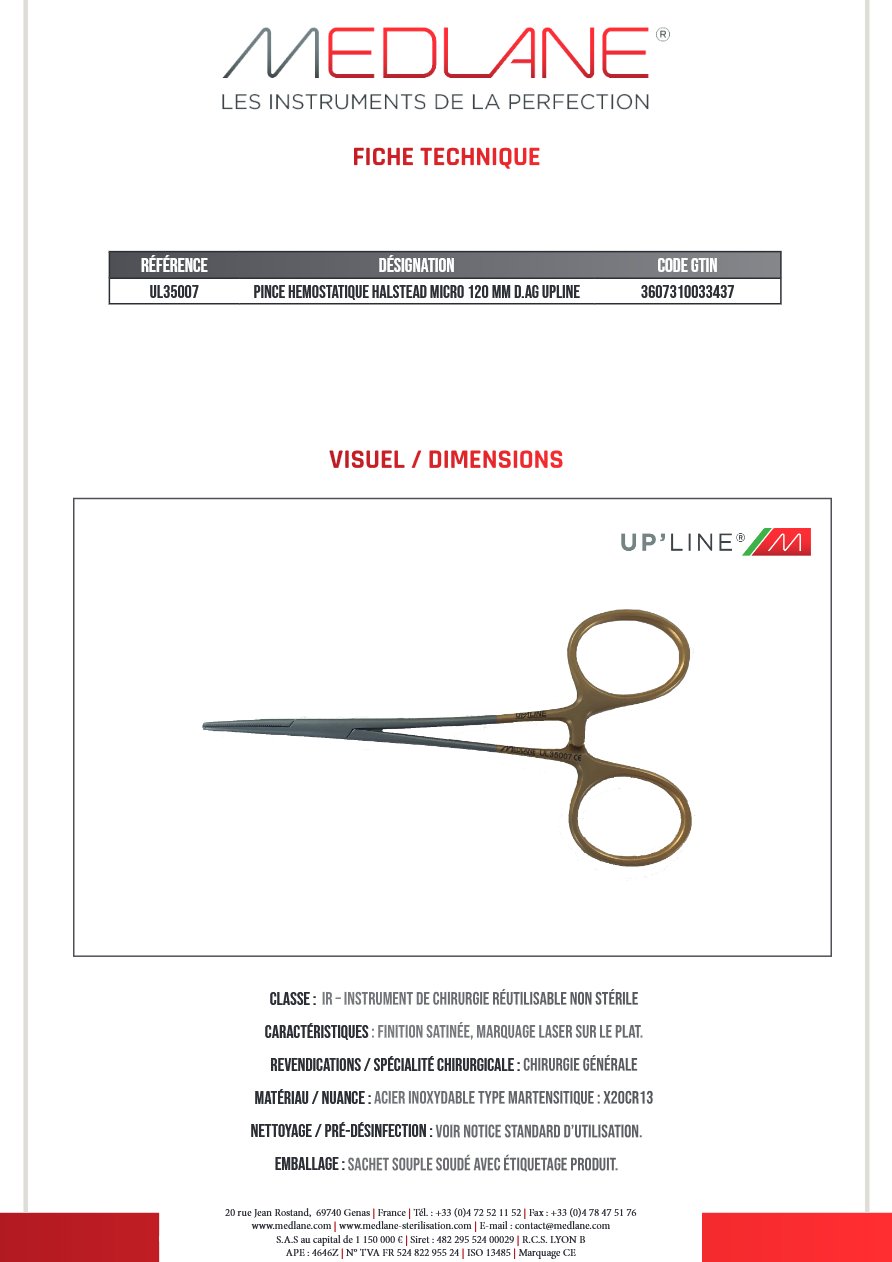Pince Hémostatique Halstead Micro 120 mm D. avec Griffes Upline — REF UL35007
