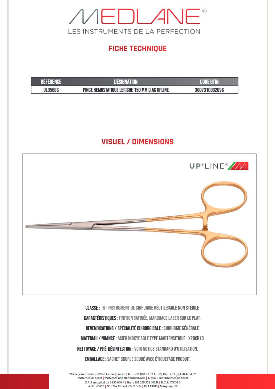 Pince Hémostatique Leriche 150 mm D. avec Griffes Upline — REF UL35606