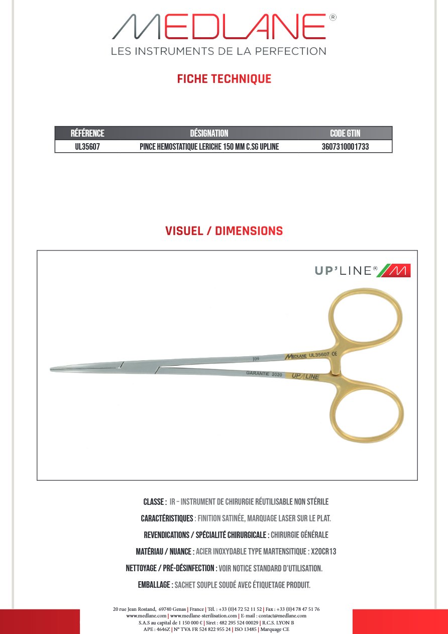 Pince Hémostatique Leriche 150 mm C. sans Griffes Upline — REF UL35607