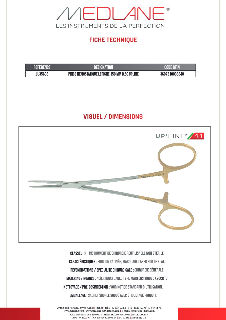 Pince Hémostatique Leriche 150 mm D. sans Griffes Upline — REF UL35608