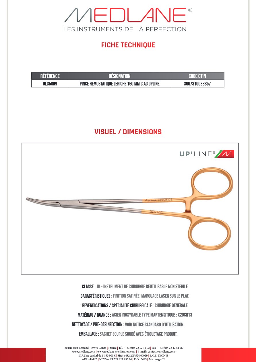 Pince Hemostatique Leriche 160 Mm C. Ag Upline — REF UL35609