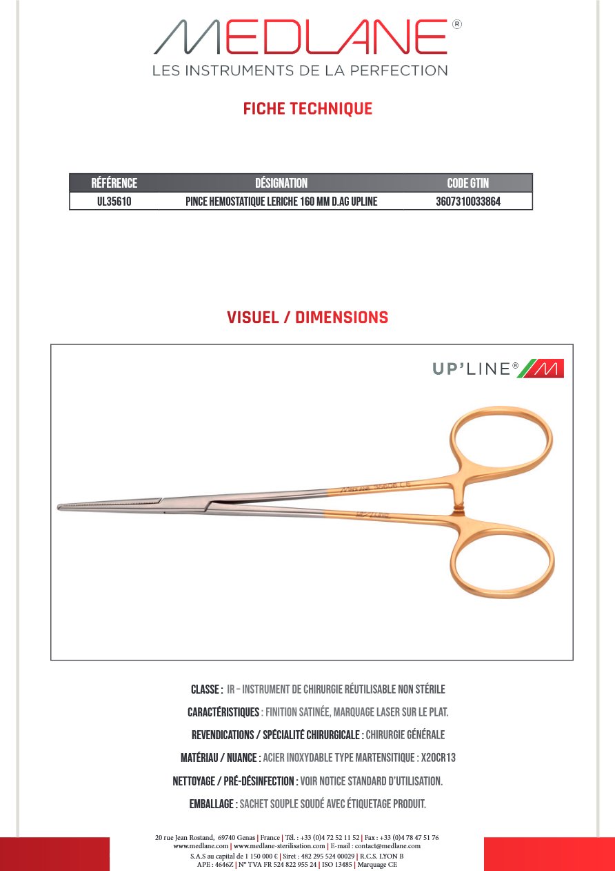 Pince Hémostatique Leriche 160 mm D. avec Griffes Upline — REF UL35610