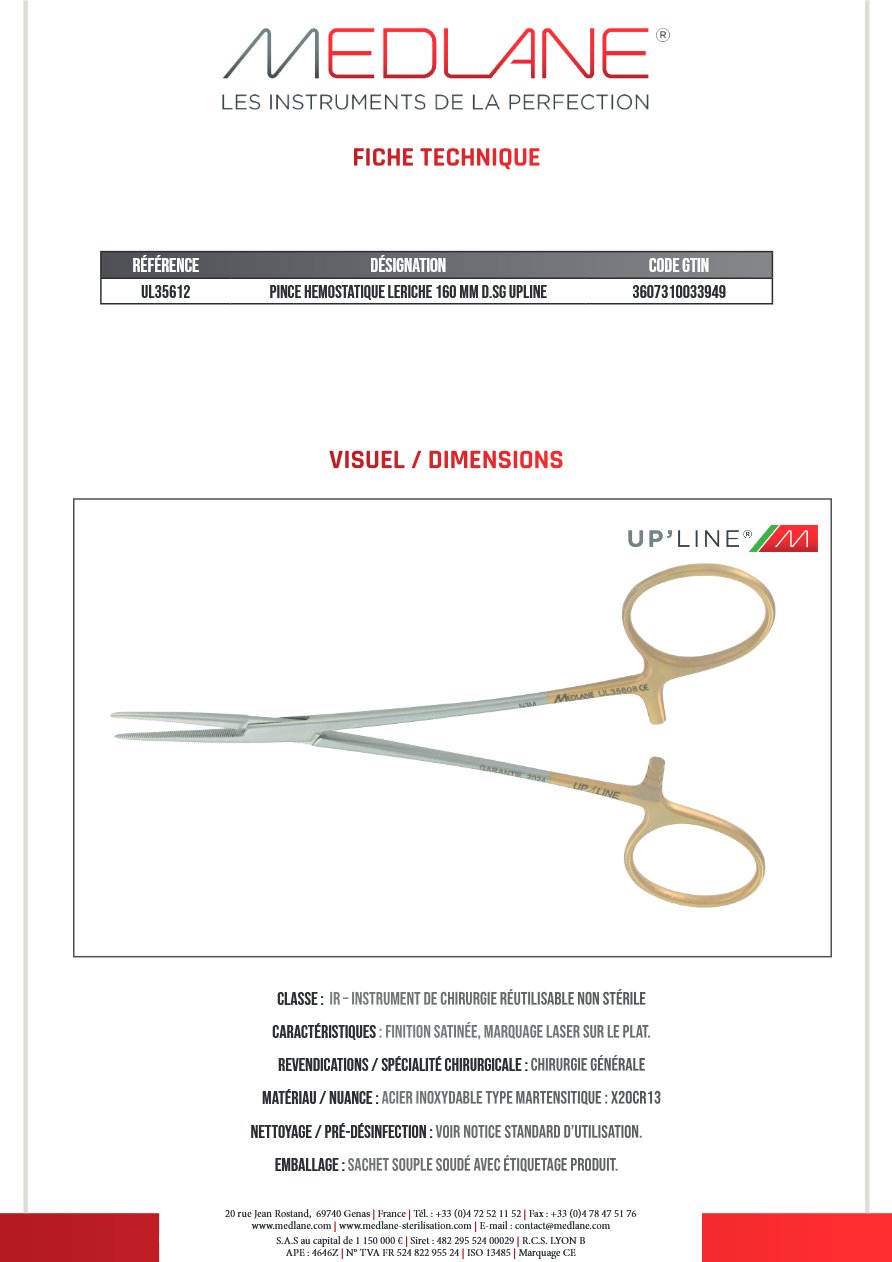 Pince Hemostatique Leriche 160 Mm D. Sg Upline — REF UL35612