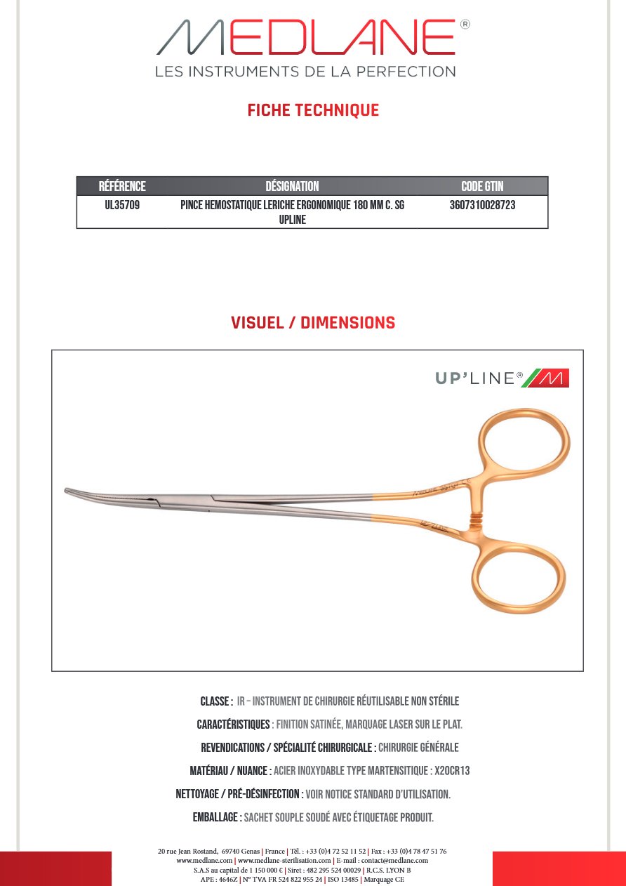Pince Hemostatique Leriche Ergonomique 180 Mm C. Sg Upline — REF UL35709