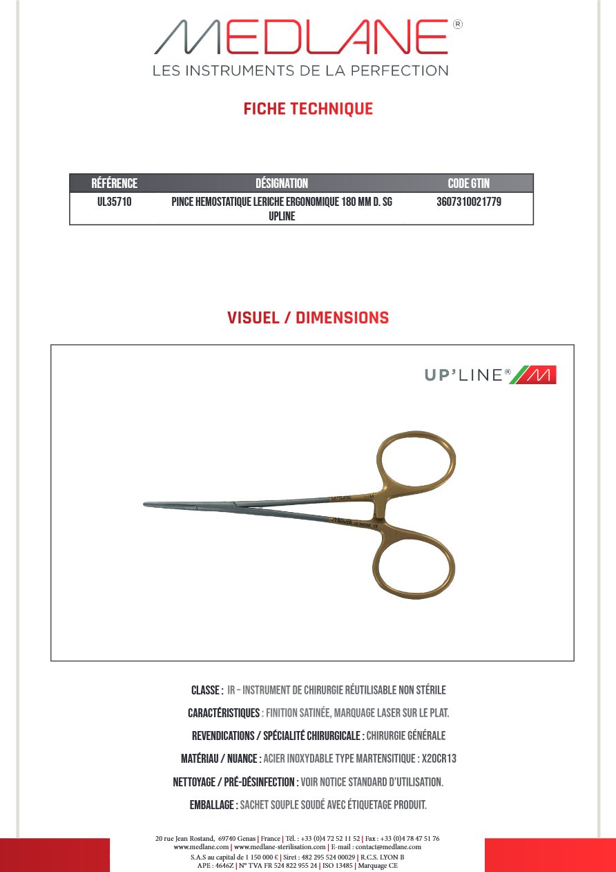 Pince Hemostatique Leriche Ergonomique 180 Mm D. Sg Upline — REF UL35710