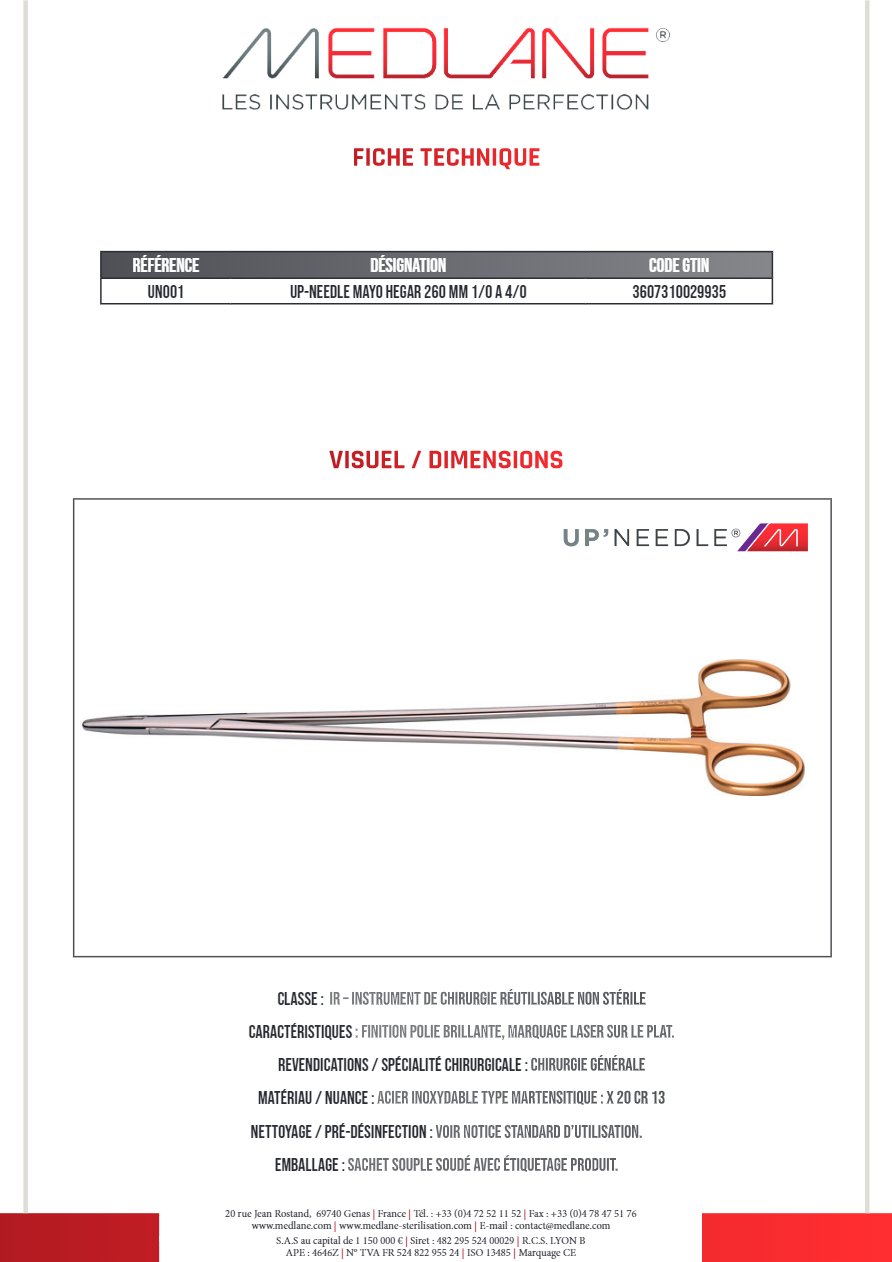 Up-needle Mayo Hegar 260 mm 1/0 a 4/0 — REF UN001