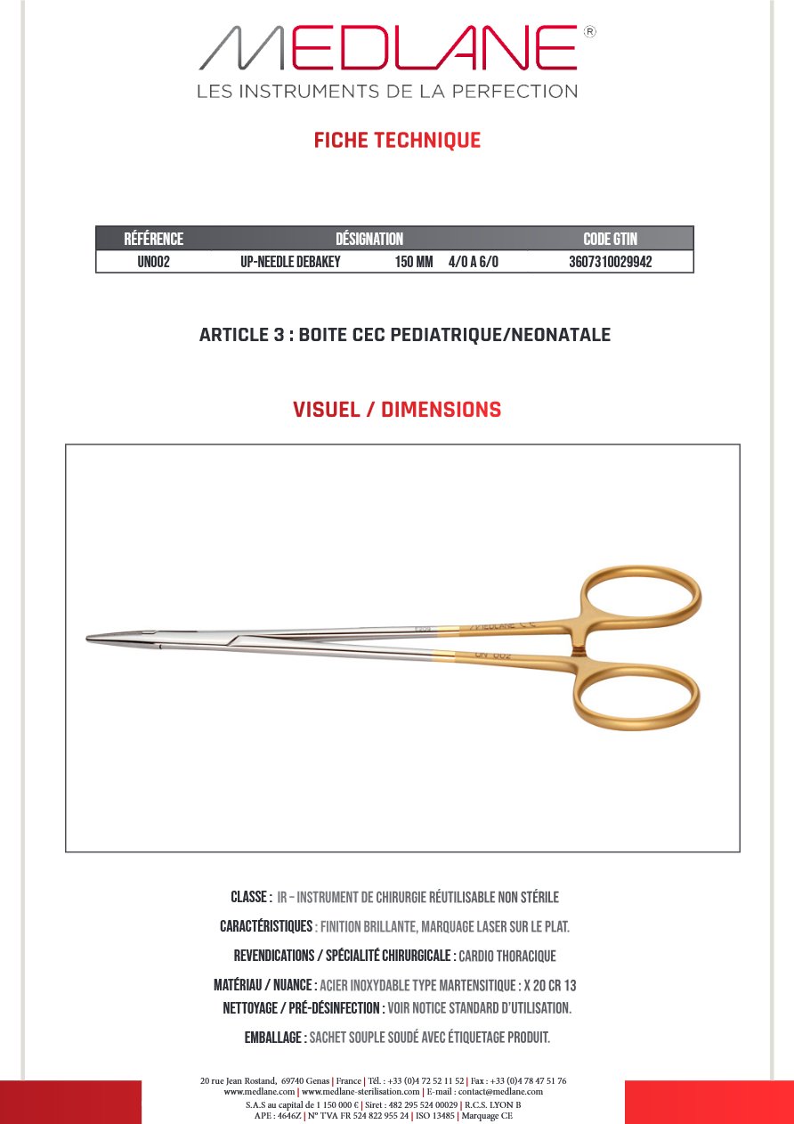 Up-needle Debakey 150 mm 4/0 a 6/0 — REF UN002