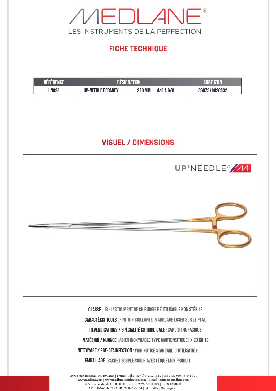 Up-needle Debakey 230 mm 4/0 a 6/0 — REF UN020