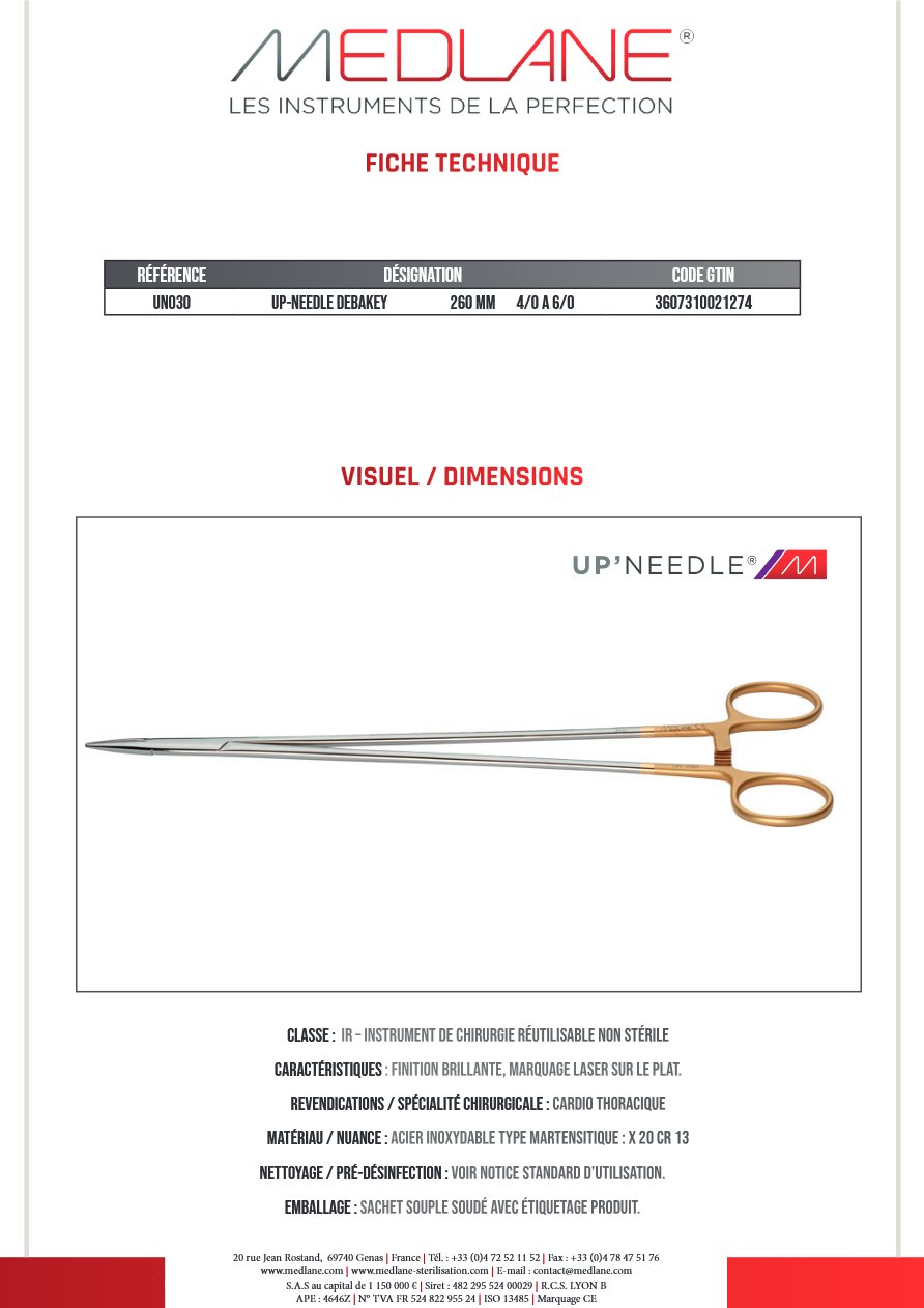 Up-needle Debakey 260 mm 4/0 a 6/0 — REF UN030