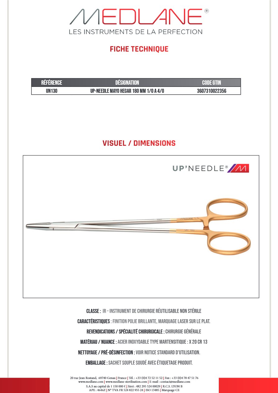 Up-needle Mayo Hegar 180 mm 1/0 a 4/0 — REF UN130