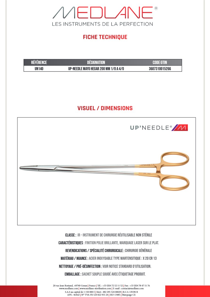 Up-needle Mayo Hegar 200 mm 1/0 a 4/0 — REF UN140