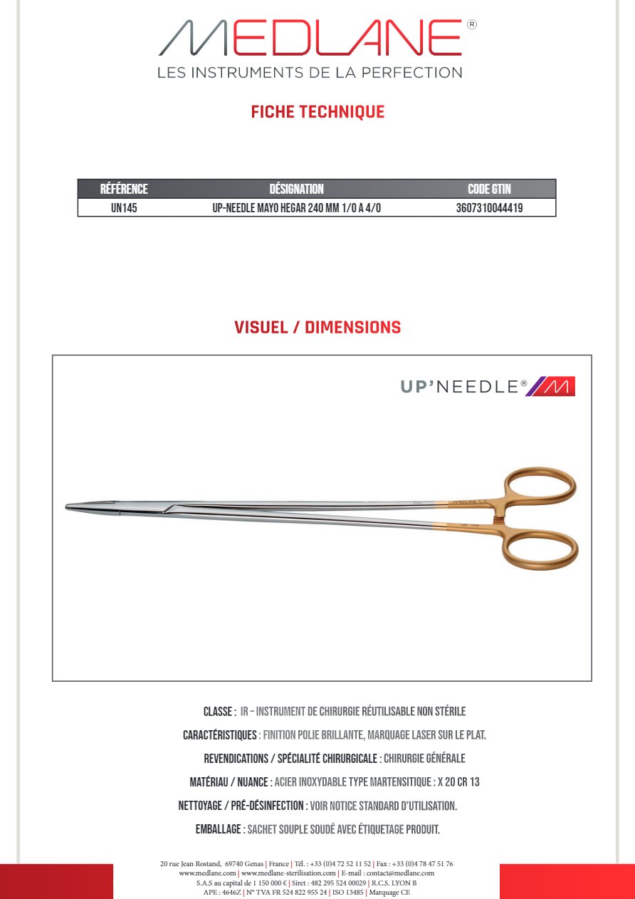 Up-needle Mayo Hegar 240 mm 1/0 a 4/0 — REF UN145