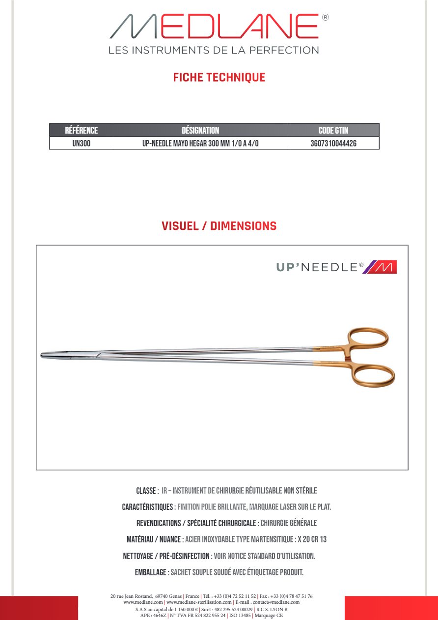 Up-needle Mayo Hegar 300 mm 1/0 a 4/0 — REF UN300