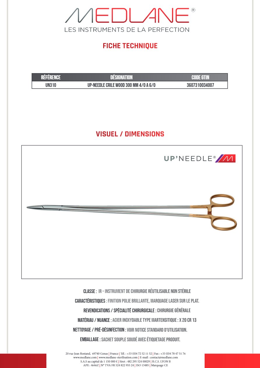 Up-needle Crile Wood 300 mm 4/0 a 6/0 — REF UN310