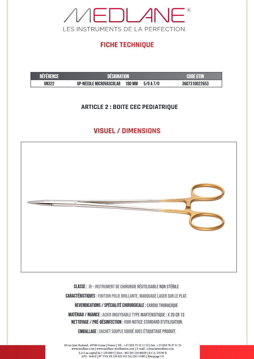 Photo produit MEDLANE : Up-needle Microvascular 180 mm 5/0 a 7/0, référence UN322