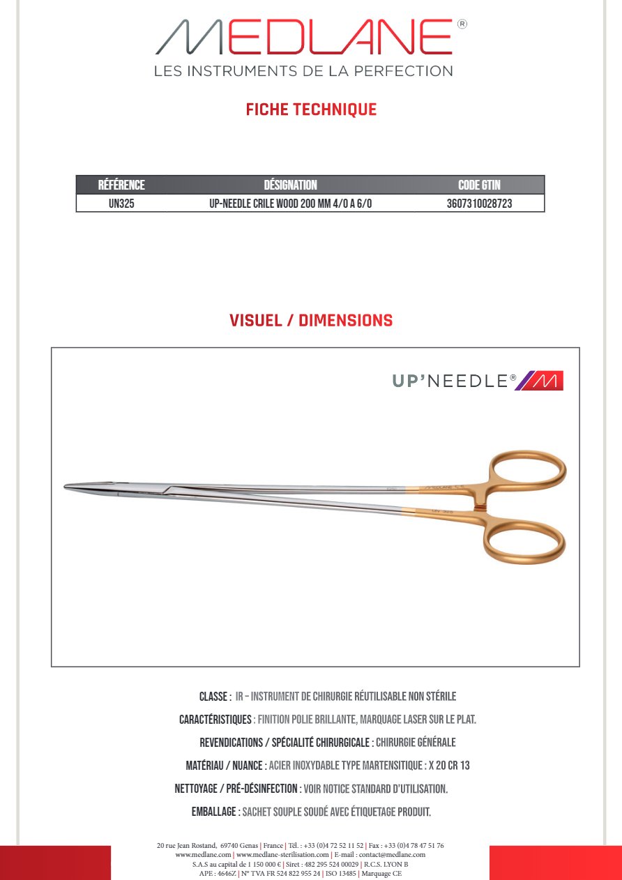 Up-needle Crile Wood 200 mm 4/0 a 6/0 — REF UN325